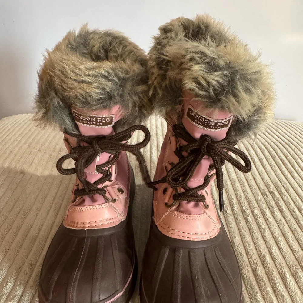 London Fog Girls Toddler Tottenham Snow Boots‎  Brown/Fuchsia, youth Size 12 EUC